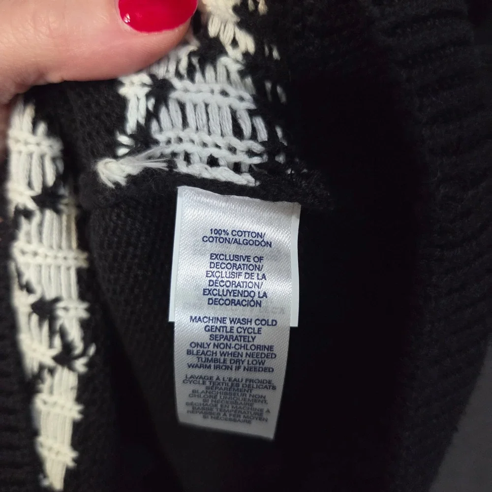Chaps Quarter Zip Sweater Mens XL Black Fair Isle Snowflake Cotton Knit